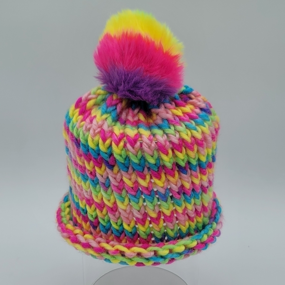 Knit Hat Rainbow Ombre Pom Pom Child Size #1602 NWOT